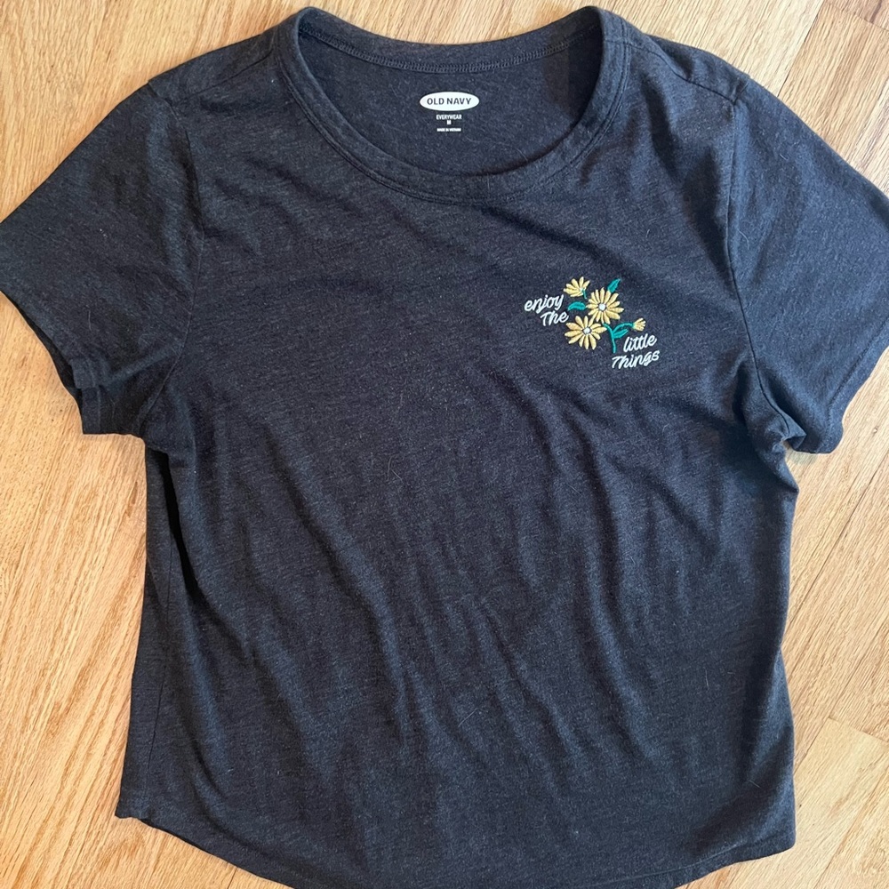 Old Navy Charcoal Tee with Floral Design